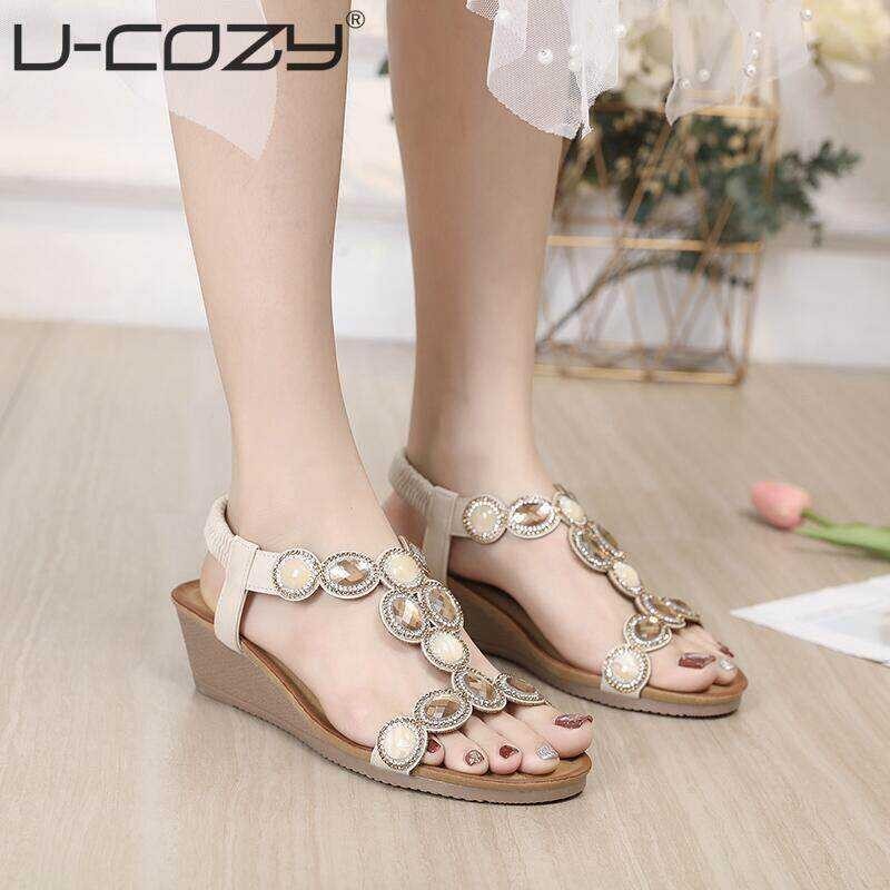 Wedge ❤ Women Sandals Bohemian Retro Rhinestone Heel Sandals