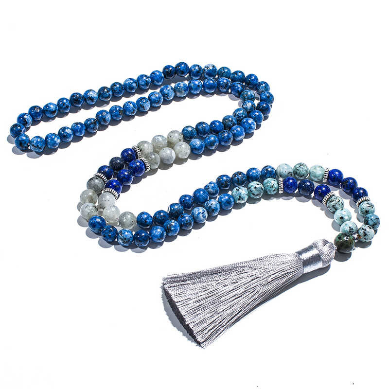Δ หินธรรมชาติ8มม.ลูกปัด108 Mala สร้อยคอผู้ชายและผู้หญิง