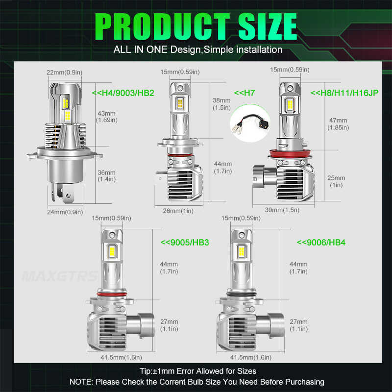 ❤ MAXGTRS 2X M5p 20000Lm 90W H4 Bulb Car Headlight Turbo LED H7 H11 H8 Hb4 Hb3 9005 Headlamp Auto