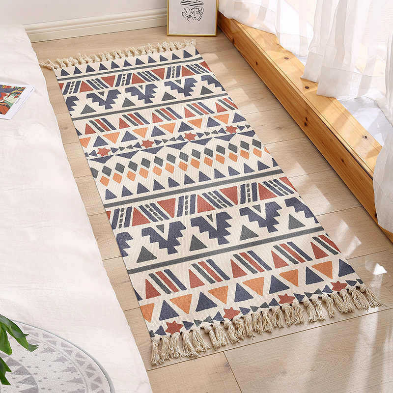 Cotton Linen Boho Tassels Woven Carpet Livingroom Tapete Coffee Tea Table Area Rug Foot Pad Prayer