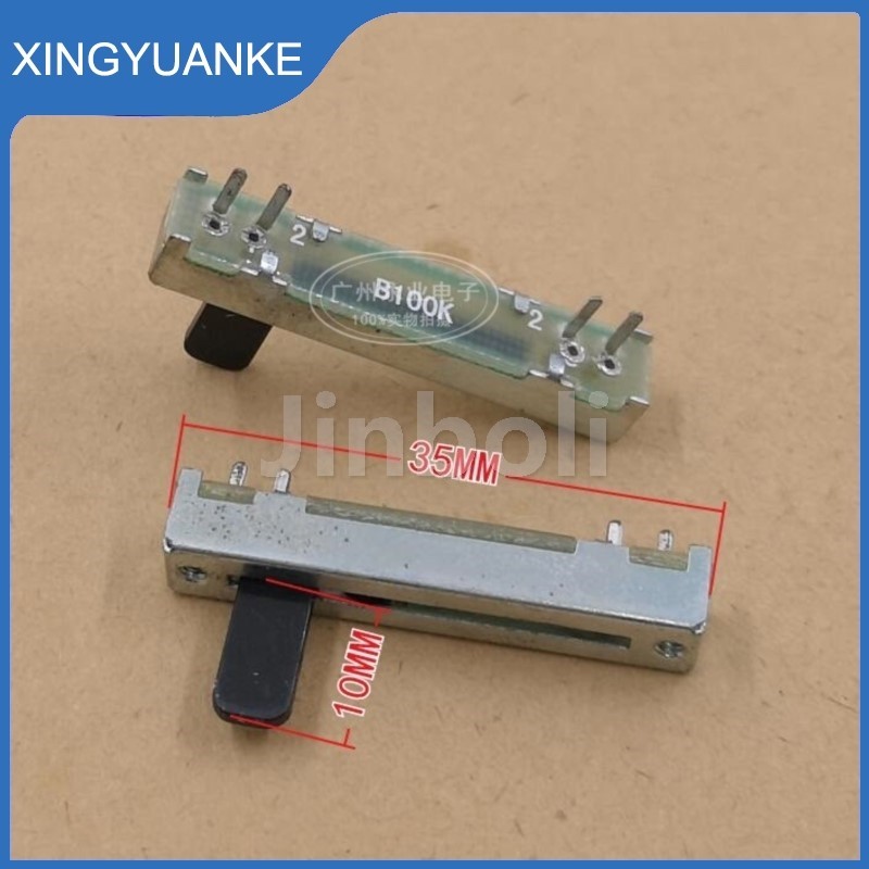 5pcs 35 มม.3.5 ซม.ตรงสไลด์ Potentiometer Resistor B100K แนวตั้งเดี่ยว 4Pins Mixer Fader 100K Ohm Handle ความยาว 10 มม.