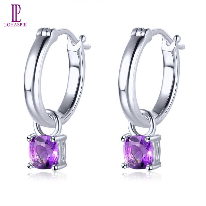 Real Stone Lohaspie Original Natural Drop Earrings Cushion Cut Gemstone Birthstone Amethyst Earring