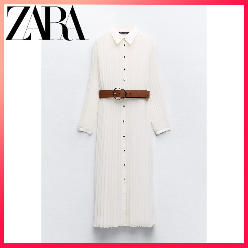 ZARA new women's belted midi pleated dress