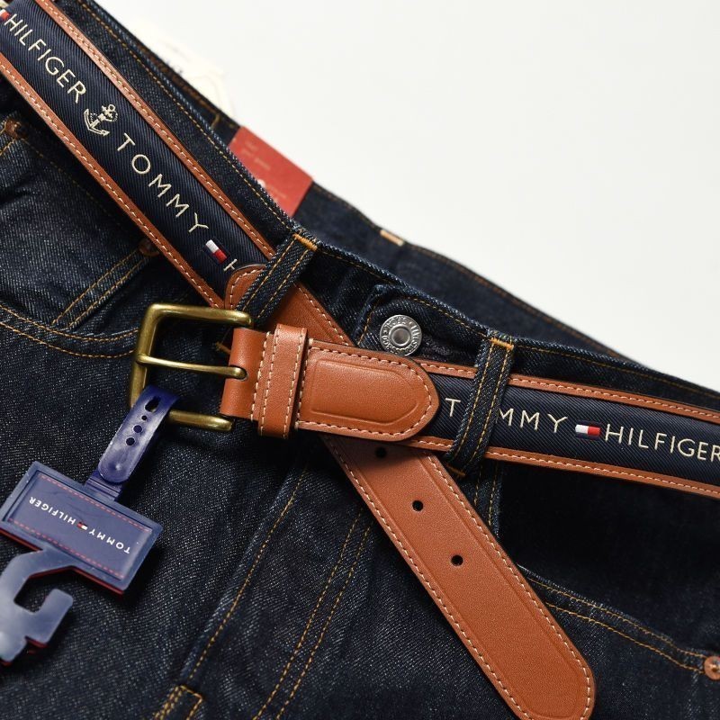 ♞Tommy HILFIGER American Version R Tommy เข็มขัดหนังวัวแท้ ลําลอง สําหรับผู้ชายวัยกลางคน gh