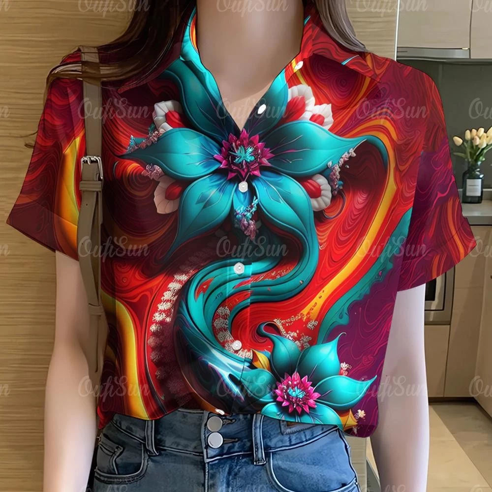 เสื้อผู้หญิงลายกราฟฟิตี้ลายรุ้ง แขนสั้น สไตล์ฮาวาย thumbnail 7