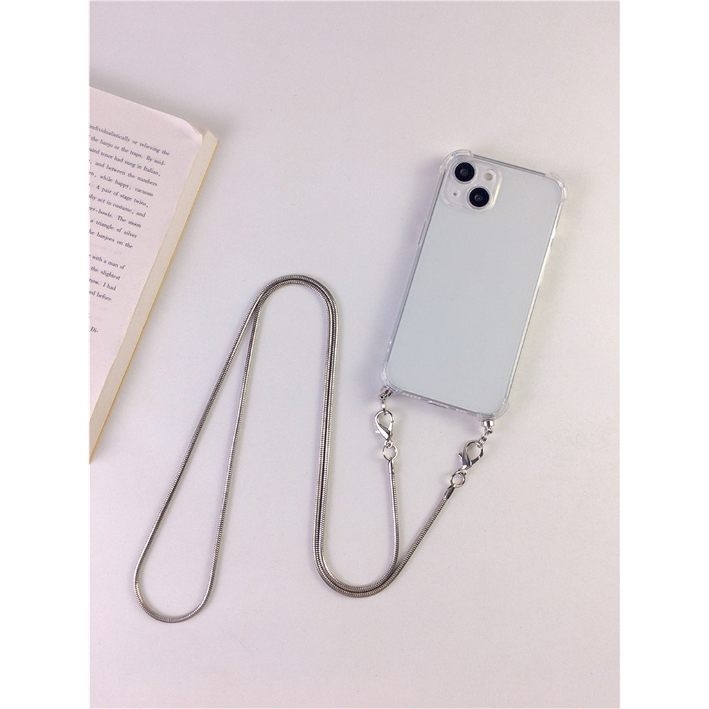 เกาหลีcrossbody Lanyardสร้อยคอสายคล้องไหล่เงินโปร่งใสเคสโทรศัพท์สําหรับiPhone 11 12 13 14 15 16 Pro Maxปกหลัง