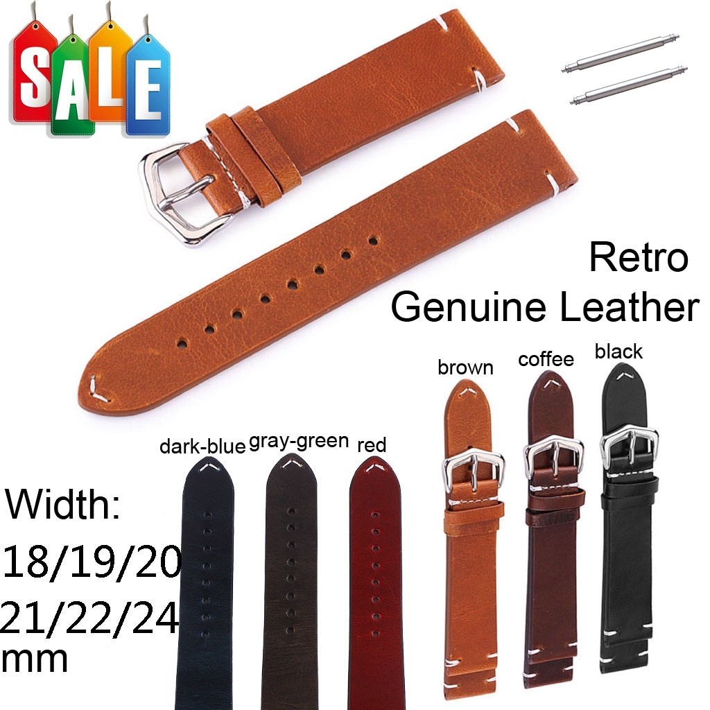 18mm 19mm 20mm 21mm 22mm 24mm Retro Cowhide Leather Watch Band Genuine Leather Strap Replace Watchb