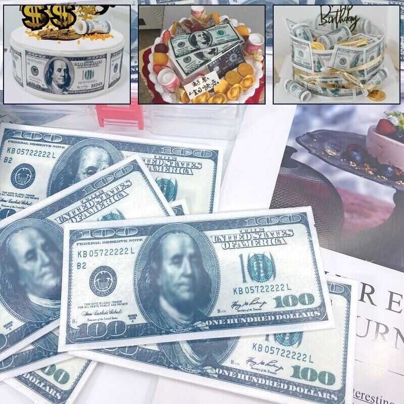 K] 100-Dollar-Bill [Hot Money 50pcs/Box Edible Glutinous Wafer Rice Paper Toppers Birthday Wedding