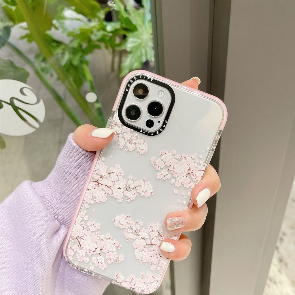 Iphone13 Casetify Cherry Blossom Soft Case กันกระแทกฝาหลังสําหรับ iPhone 12 Mini