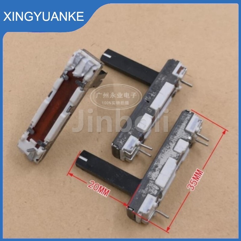 2pcs 35 มม.3.5 ซม.ตรงสไลด์ Potentiometer Resistor B100K Midpoint Single 3Pins Mixer Fader 100K Ohm Handle ความยาว 20 มม.