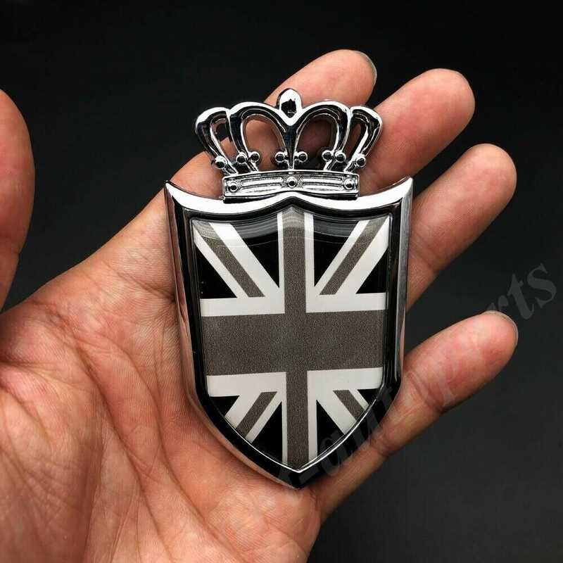 ❤ 2Pcs Chrome The Union Jack UK Flag Crown Shield Car Emblem Badge Decal Sticker