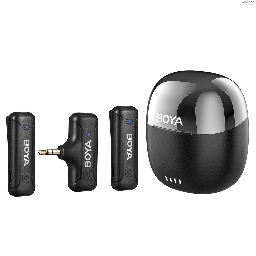 Boya BY-WM3T-M2 ระบบไมโครโฟนไร้สาย พร้อมตัวรับสัญญาณ 1 ชิ้น เครื่องส่งสัญญาณ 2 ชิ้น กล่องชาร์จ ระยะ