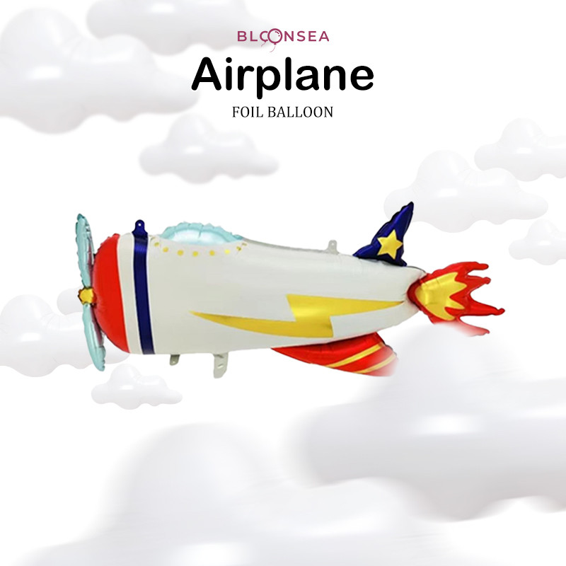 Air Plane ฟอยล์บอลลูน Retro Matte Sky Cloud Aviation Air Asia เครื่องบินธีม Flying Aeroplane Kapal T