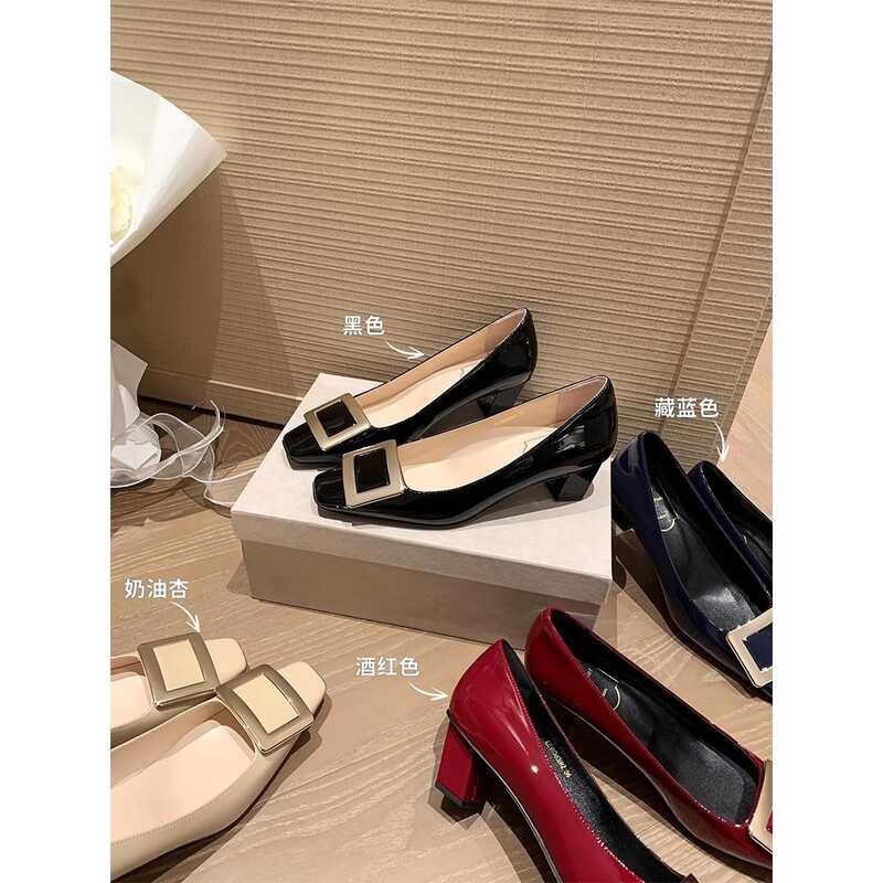 Suyin เดียวกันสถานที่ทำงานสิ่งศักดิ์สิทธิ์ ~ สแควร์หัวเข็มขัดตื้นปากหนาส้นสูง Ol ❤