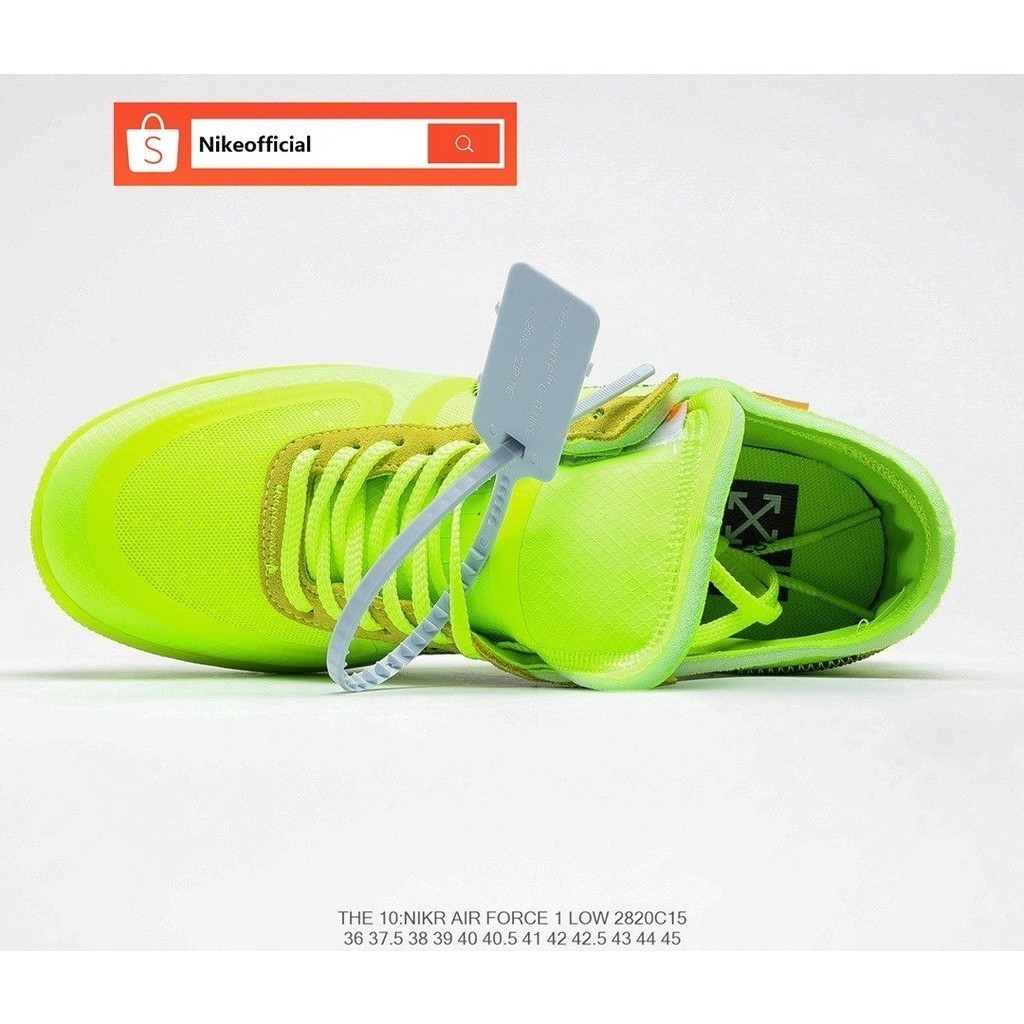ต้นฉบับแท้ OFF-WHITE x Nike Air Force 1 OW Green Sport รองเท้าวิ่งสำหรับสตรีและผู้ชาย