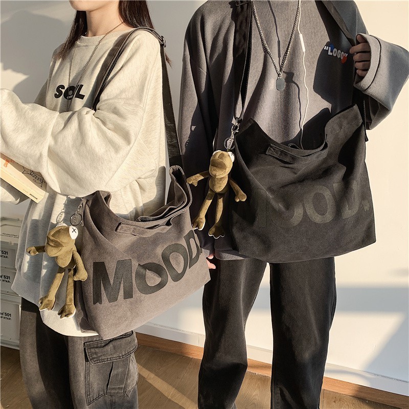 กระเป๋าผ้าแคนวาส สะพายข้าง เรียบ สวย สไตล์มินิมอล Canvas Tote Bag Shoulder Bag Messager Bag Crossbo