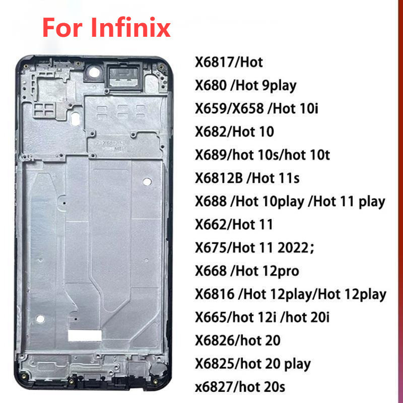 กรอบกลางสําหรับinfinix Hot 20s Hot 11 2022 Hot 10i Hot 10play Hot 11 Play Hot 12i Hot 20i Hot 20 Play Hot 10s Hot 10 T Hot 12proกรอบด้านหน้าHising Bezelอะไหล่ซ่อม