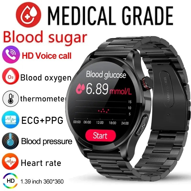 2023 น้ําตาลในเลือด ECG + PPG Smart Watch Men Bluetooth Call อัตโนมัติอินฟราเรดออกซิเจนในเลือดอัตรา