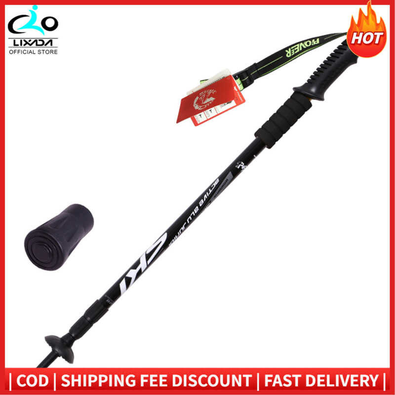 [Lixada Official Store] Anti-Shock Walking Stick 3-Section Telescopic Adjustable Trekking Hiking Po