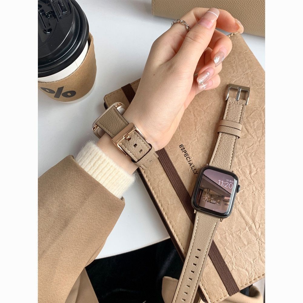 Ins สายนาฬิกาข้อมือหนังแกะแท้ แฟชั่นฤดูใบไม้ร่วง และฤดูหนาว สําหรับ Applewatch 8 7654321