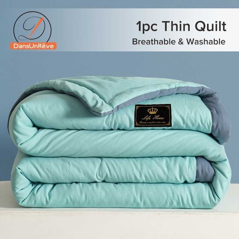 Quilt Dansunreve 1pc Soft Smooth Plain Color Comforter Breathable Healthy Duvet for Bedroom Single