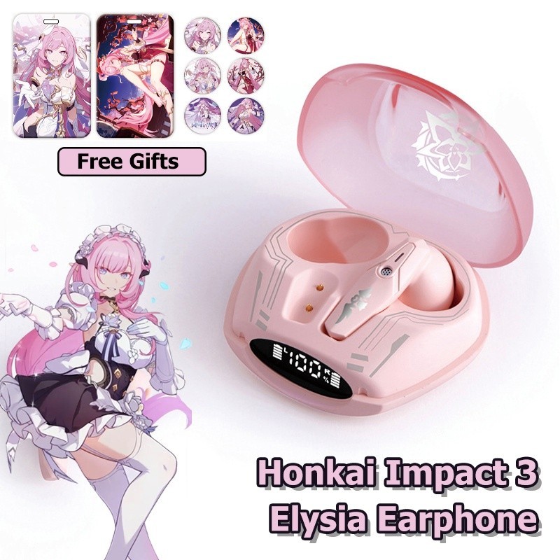 【Ellie Collection】honkai Impact 3 Elysia หูฟังบลูทูธไร้สาย 5.3 พร้อมปลายหูฟัง ลดเสียงรบกวนต่ํา สีชม