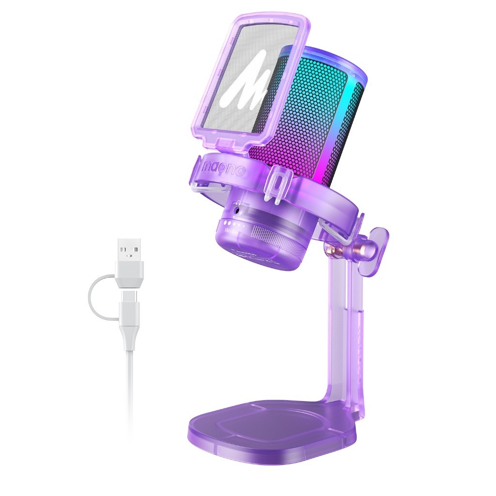 Maono DGM20 ไมโครโฟนเกมมิ่ง RGB คริสตัล สีม่วง พร้อมไมโครโฟนคอนเดนเซอร์ USB ลดเสียงรบกวน พร้อมปุ่มค