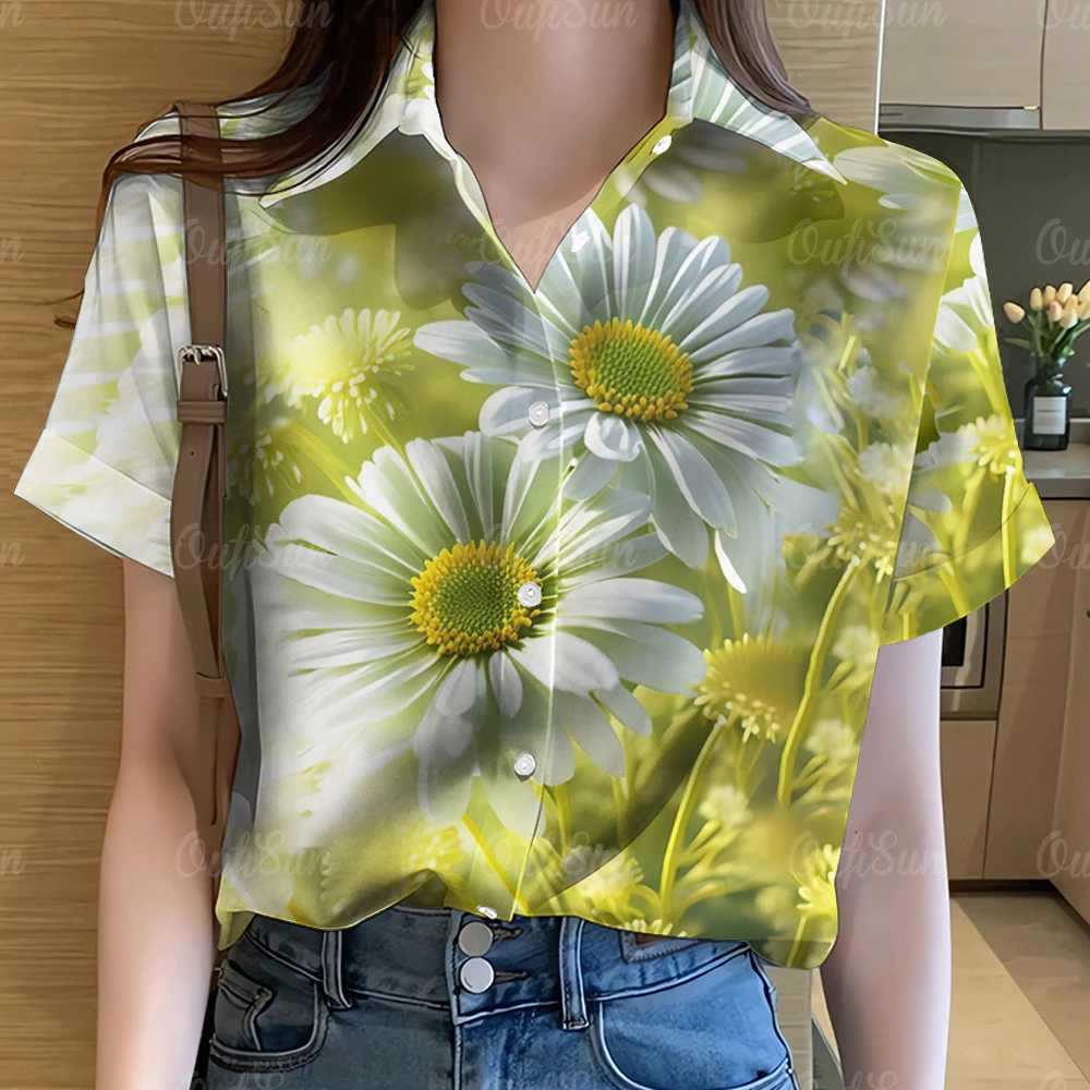 เสื้อลายดอกไม้ผู้หญิง แขนสั้น สไตล์ฮาวาย โอเวอร์ไซส์ thumbnail 3