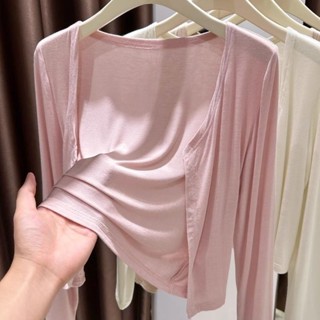 เสื้อแจ็กเก็ตคาร์ดิแกนแขนยาวลําลอง แบบบาง สวมใส่สบาย แฟชั่นใ…