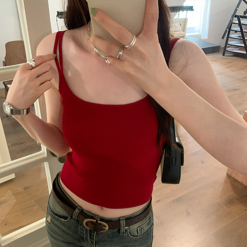 72049 สายคล้องไหล่คู่ สีแดง ถักสลิง ขนาดเล็ก สําหรับผู้หญิง