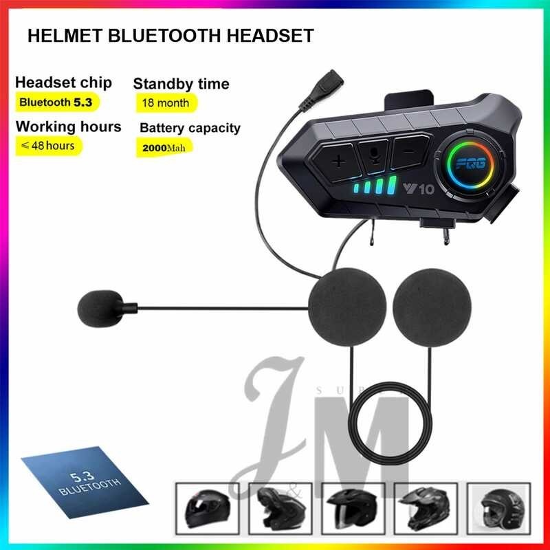 J&M Y10 Helmet Headset For Motorcycle Stereo Bluetooth 5.3 Hands Free Ipx6 Waterproof 2000Mah Moto