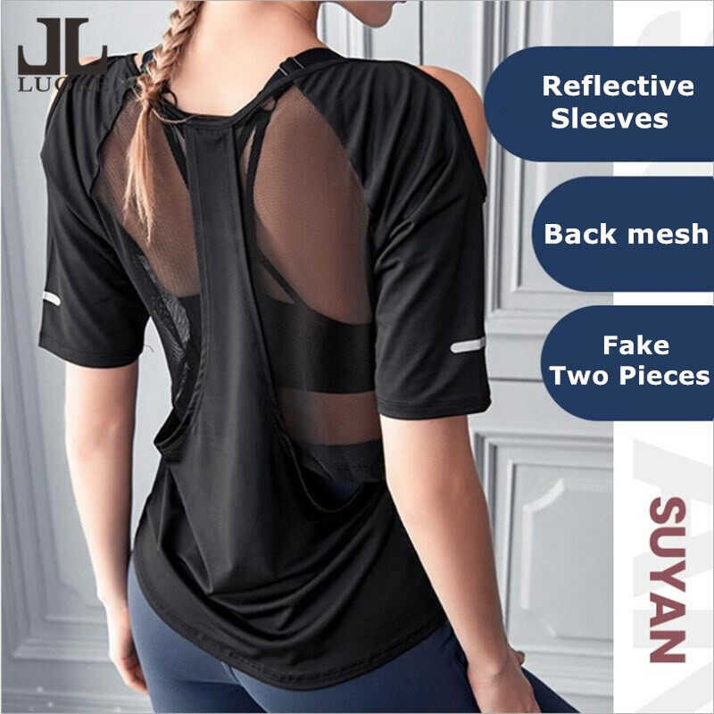 Luoke Fashionable Yoga Clothes Short Sleeve Shirt For Women Running Top Suit Fiess Workout Clothes