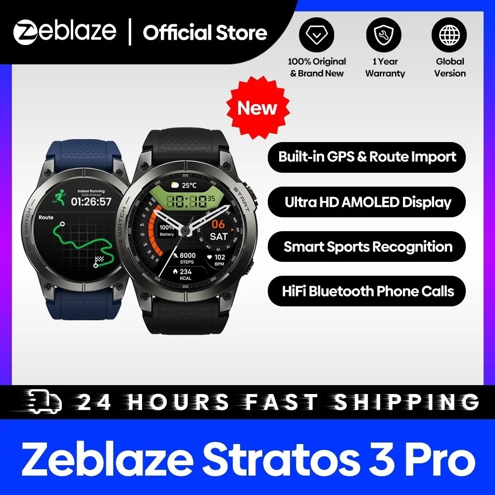 [พรีเมียร์โลก 2024] Zeblaze Stratos 3 Pro GPS สมาร์ทวอทช์ หน้าจอ AMOLED บลูทูธ โทรออกได้