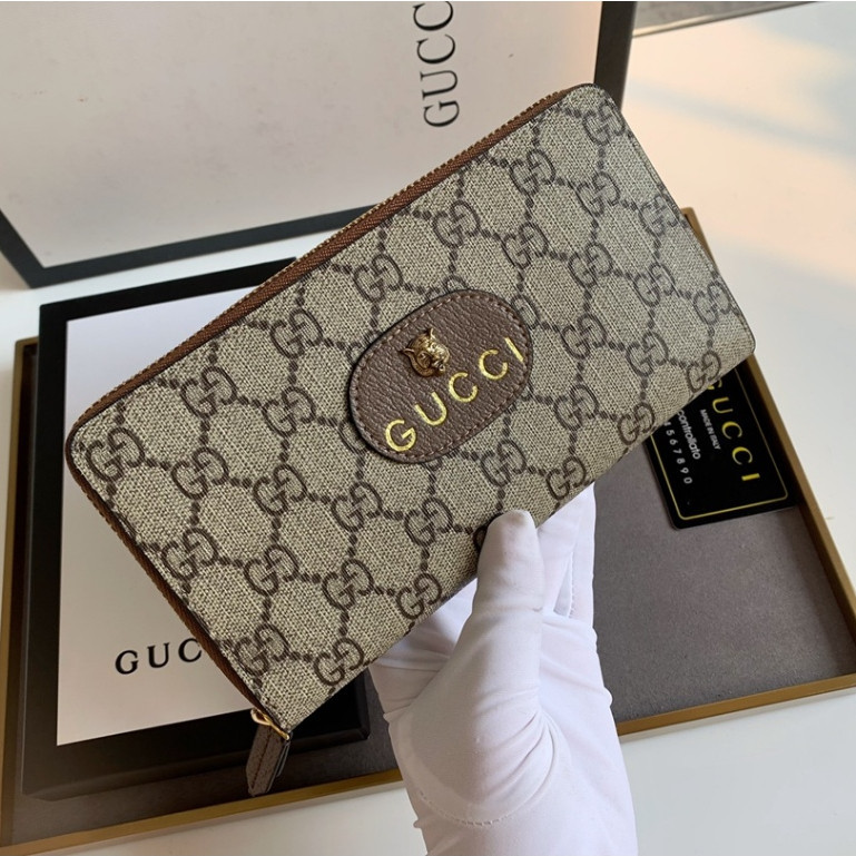 [พร้อมกล่องของขวัญ] Gucci กระเป๋าสตางค์ ใบยาว มีซิป ของแท้ นําเข้าขั้นสูง สําหรับผู้ชาย