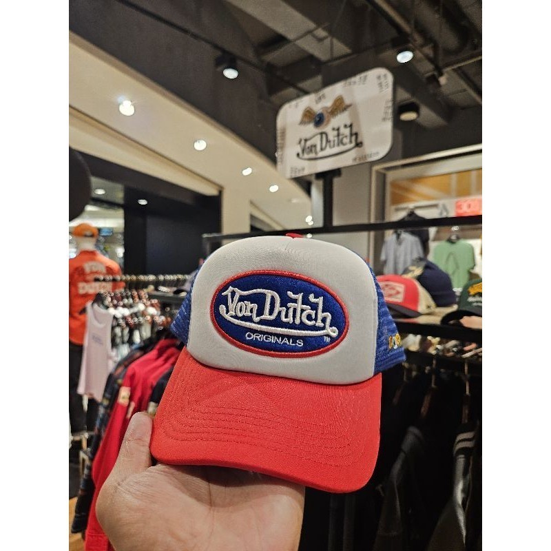 Vondutch หมวกแก๊ปผู้ชาย - หมวก Von Dutch แบรนด์แท้ สีน้ําเงิน แดง ขาว