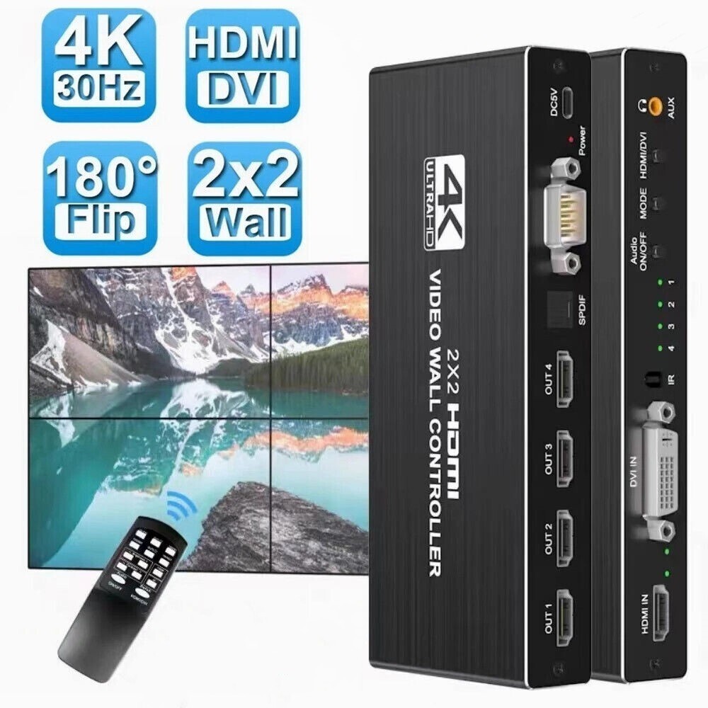 4k HDMI video wall controller 2x2 HDMI DVI video Wallโปรเซสเซอร ์ 1X2 1X4 1X3 2X1 3x1 4X1 multi video screen processor splicer