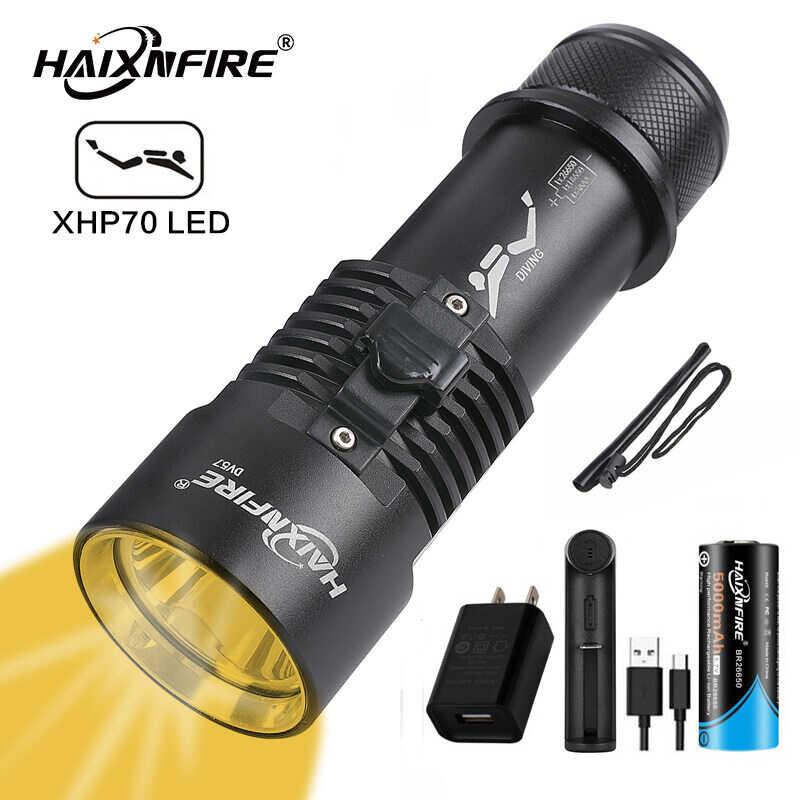 DV57 Yellow HaixnFire Scuba 5000 Lumens Waterproof Light XHP70 Diving Torch