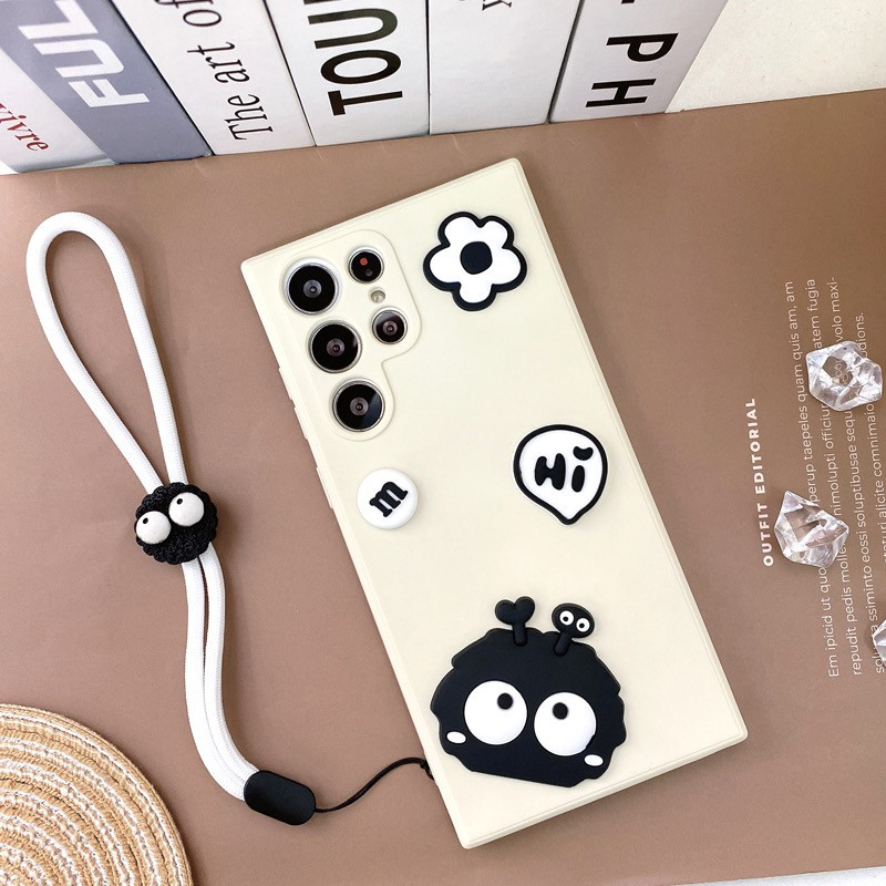 การ์ตูนน่ารัก ถ่านหินสีดำ สติ๊กเกอร์ ซองโทรศัพท์ Samsung Galaxy S24 Ultra S23 Ultra S23 Plus S22 Ul