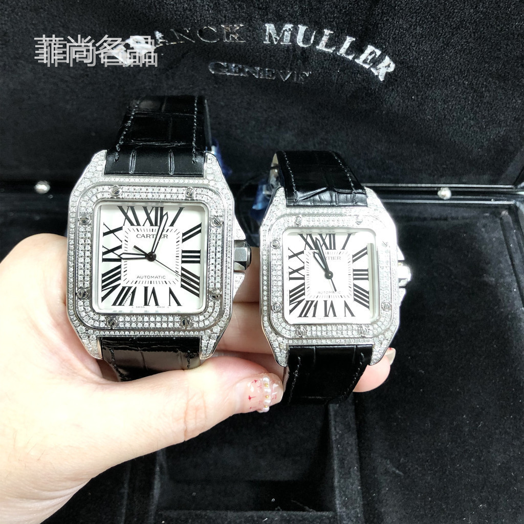 Cartier Cartier Cartier Santos นาฬิกาข้อมืออัตโนมัติ ประดับเพชรด้านหลัง สําหรับผู้ชาย และผู้หญิง