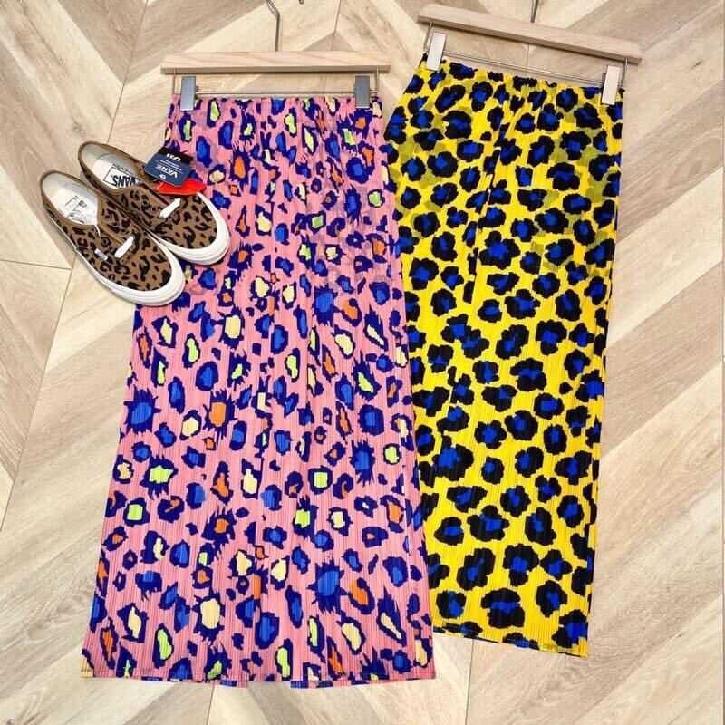 Printed Leopard Print Pleated with Wrapped Buttocks High Waisted Half Skirt ed