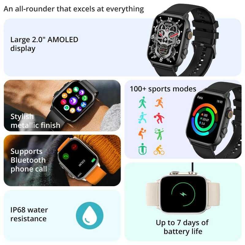 ❥ COLMI C81 2.0 ''Amoled Smartwatch รองรับ Aod, 100 โหมดกีฬา, Ip68 นาฬิกาสมาร์ทกันน้ําผู้ชายผู้