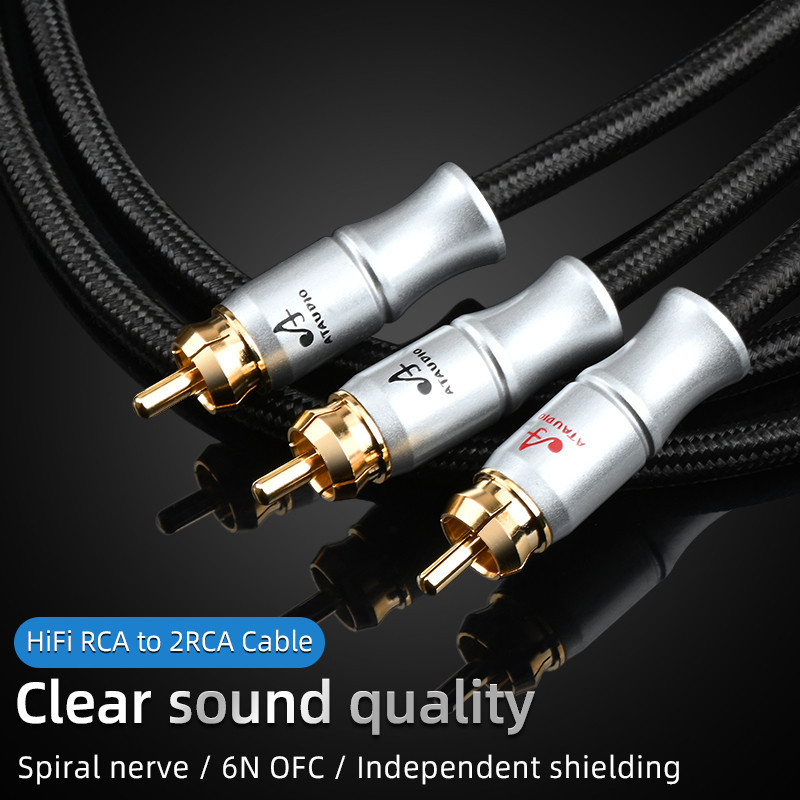 Ataudio HIFI Stereo RCA Cable สาย RCA ประสิทธิภาพสูง Premium Hi-Fi Audio Cable 1RCA ถึง 2RCA Interconnect Cable
