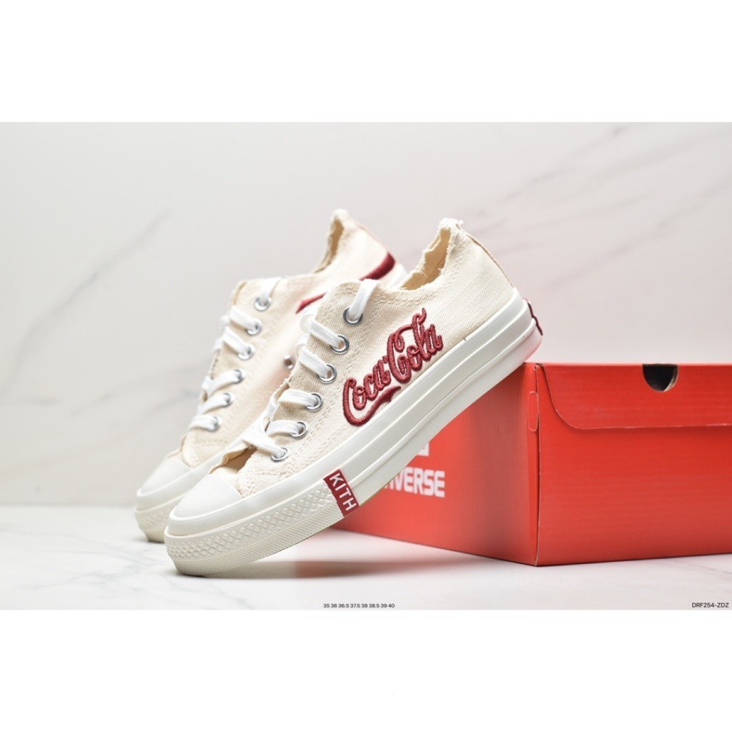♞,♘Kith x Coca-Cola x Converse Chuck 70 กีฬาลําลอง กันลื่น สีขาว สีฟ้า สีแดง ของแท้ 100% รองเท้า li
