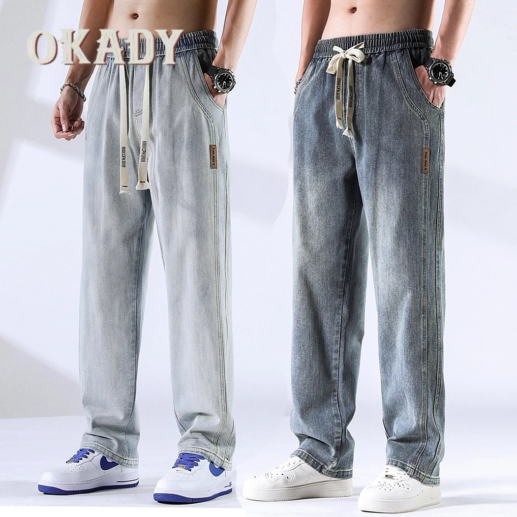 Okady  กางเกงยีนส์ผู้ชายไซส์ใหญ่กระบอกเกาหลีแฟชั่นกางเกงขายาวผู้ชาย