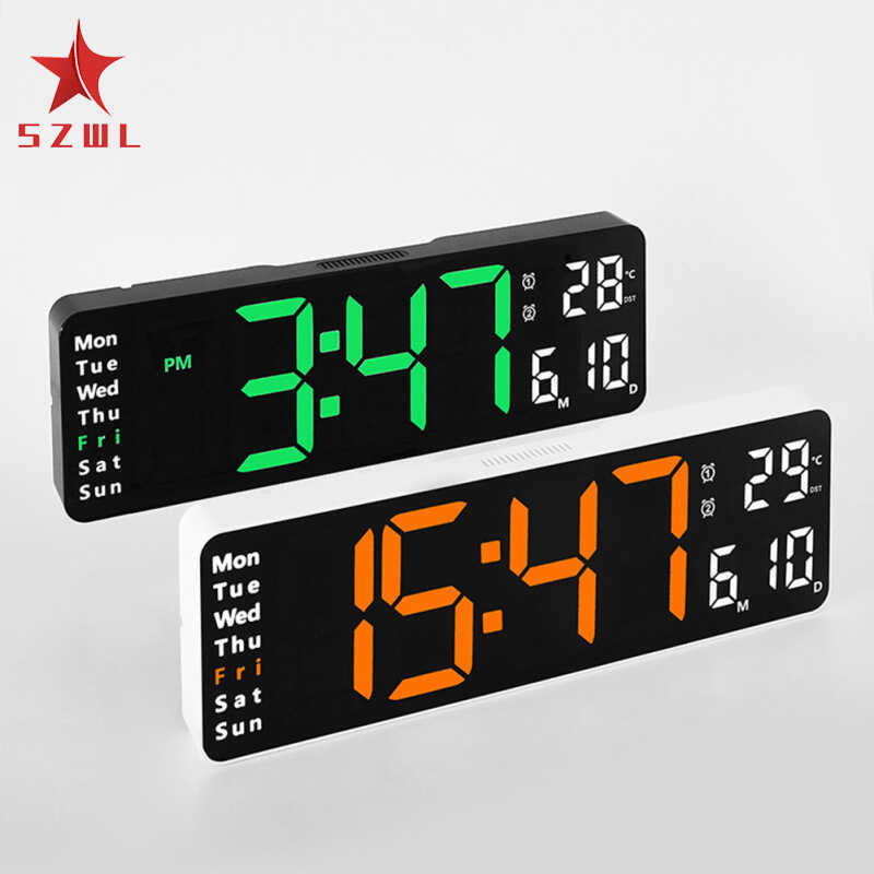 [ Ready Stock ] 13-Inch Led Digital Alarm Clock Time Date Temperature Week Display Wall-Mounted El
