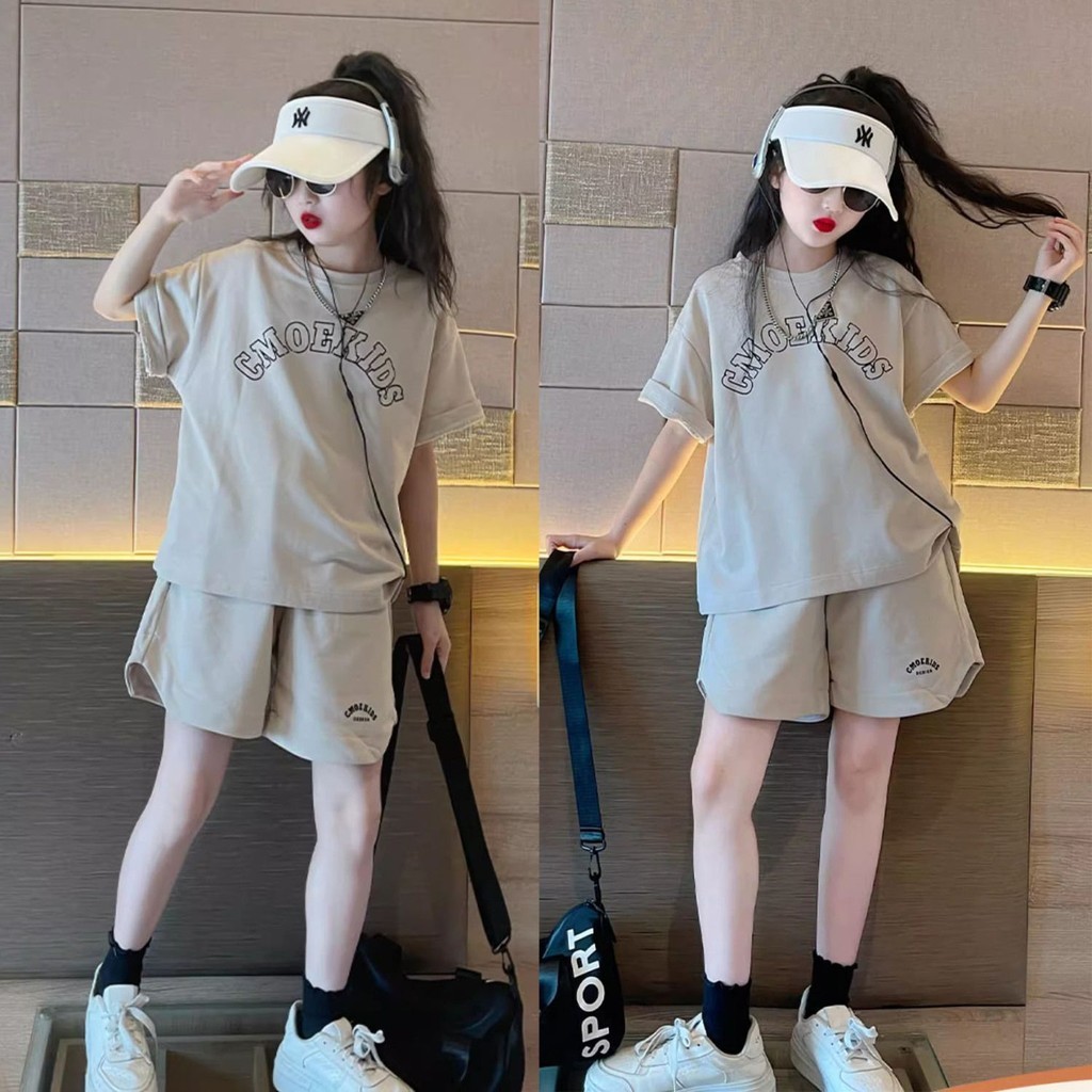 Onekid🚚 สาวฤดูร้อนชุด 2024 ใหม่อินเทอร์เน็ตคนดัง Street เด็กฤดูร้อนกางเกงขาสั้นแขนสั้นขนาดกลางและข