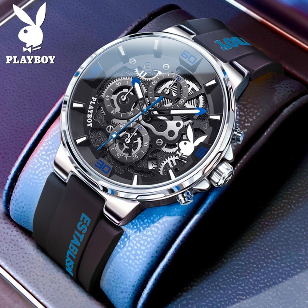 Playboy 3063 นาฬิกาข้อมือควอตซ์แฟชั่น เรืองแสง กันน้ํา อเนกประสงค์ สําหรับผู้ชาย