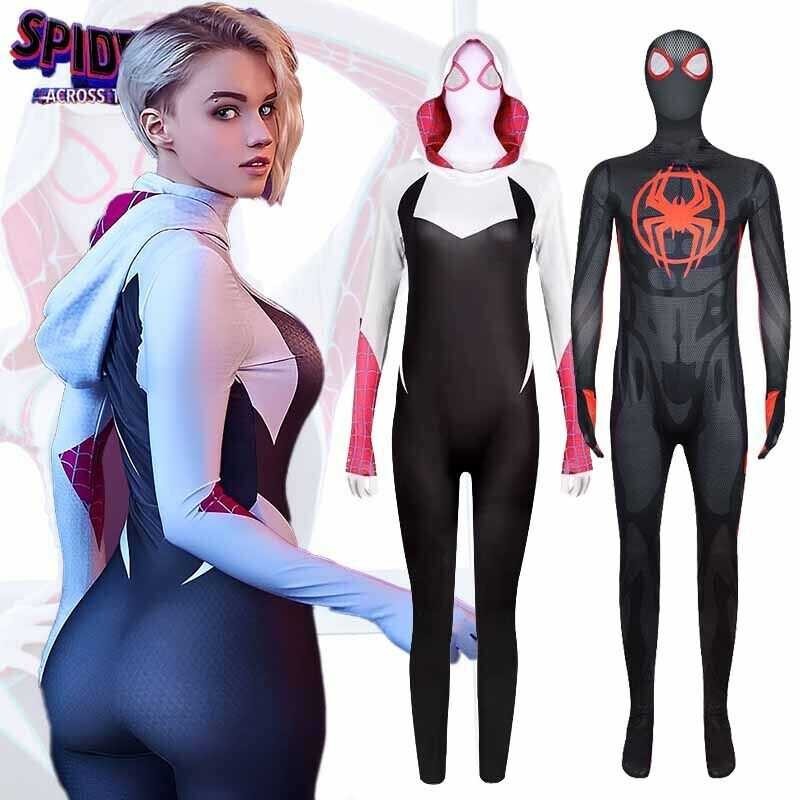 Gwen Stacy Zentai Spider Man Costume Miles Cosplay Jumpsuit Lycra Spandex Jumpsuit For Kids Women M
