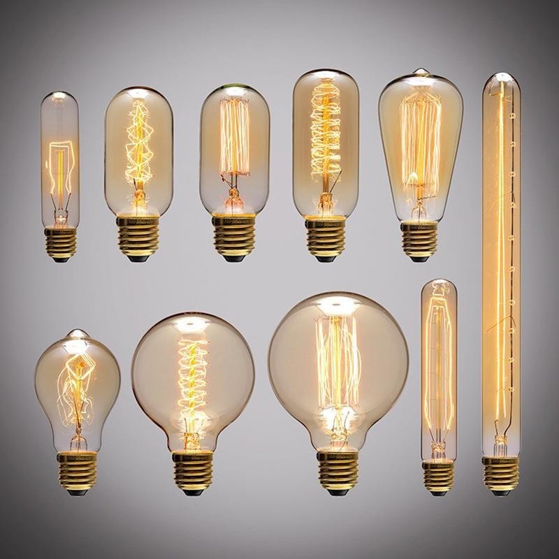 หลอดไฟ EDISON E27 สกรู Retro ทังสเตนแหล่งกำเนิดแสง Creative G80 T300 ST64 หลอดไส้หลอดไฟสีเหลืองอุ่น