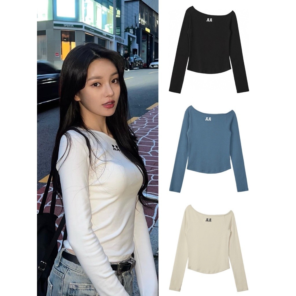 [SR-STUDIO] พร้อมส่ง เสื้อยืดแขนยาว เปิดไหล่ ทรงสลิม